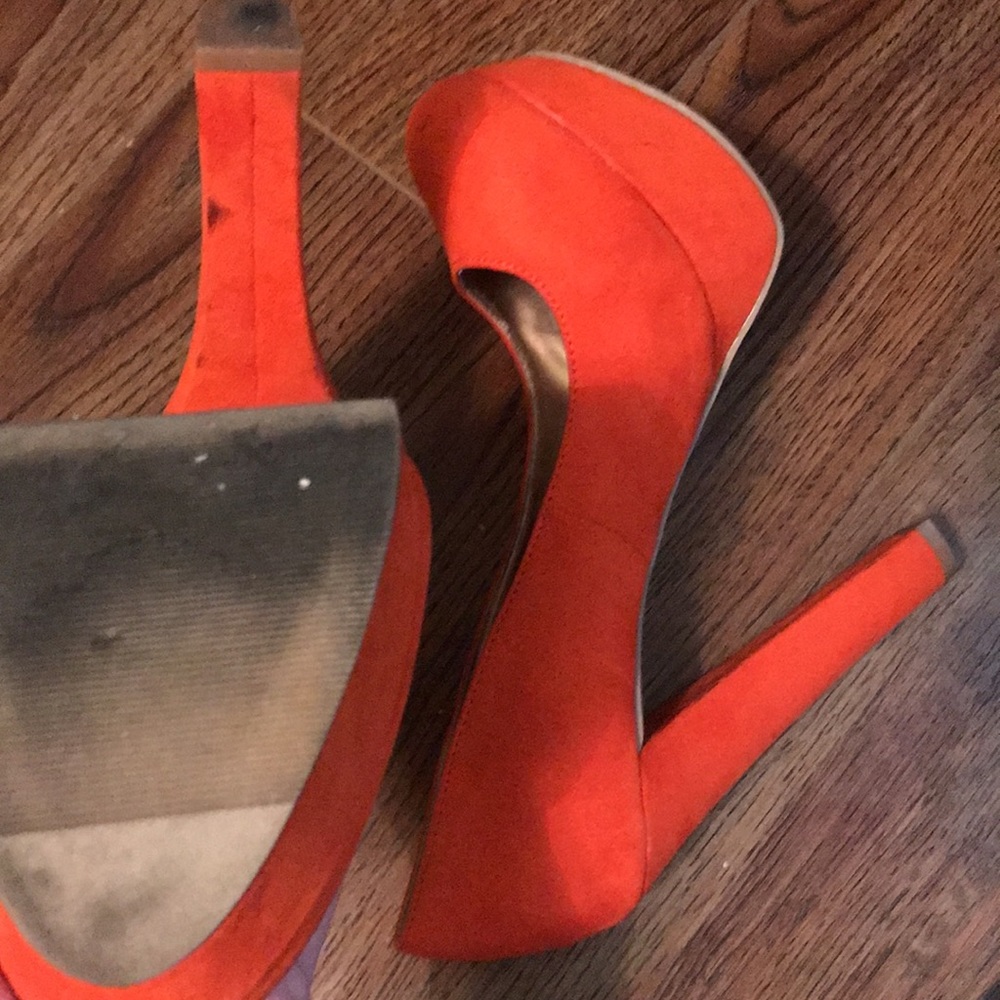 Qupid Orange Platform Round Toe Platform Heels 7.5 - image 5